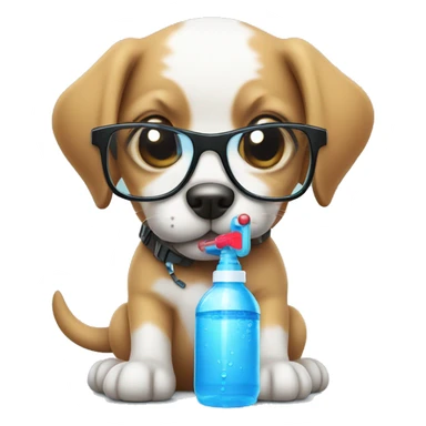 Puppy with glasses holding a water gun in a cool way sticker