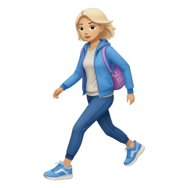 iOS emoji style - a woman in casual clothes and wearing trainers. Walking quickly. 
 sticker