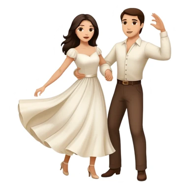 Beautiful woman in 1950’s woman fashion look, white dress, long dark brown hair, balboa couple dance  sticker