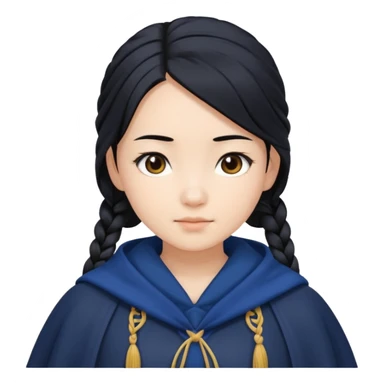 braid black hair, white asian girl, dark blue cloak sticker