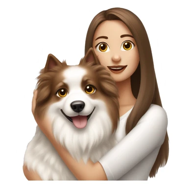 beautiful girl with brown hair with her cream white spitz dog sticker