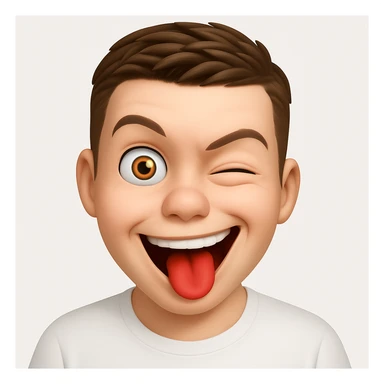 Based on these photos, make an emoji with facial features preserved, man in white t-shirt, crazy sticker