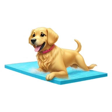 Golden retriever in a bathing suit diving off a platform sticker