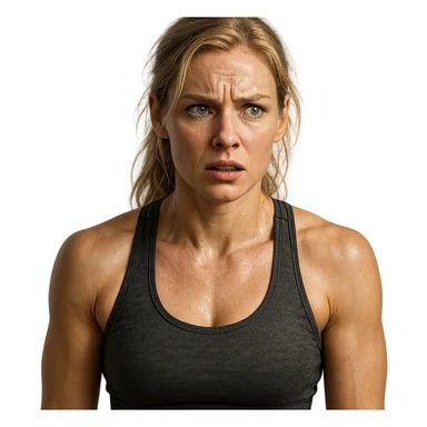 donna fitness bionda e bella ma nervosa, iperrealistica 4k sticker