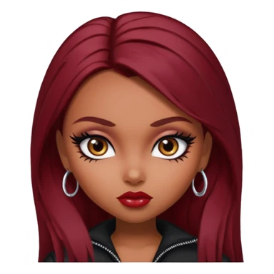 bratz baddie, beautiful eyes dark brown, eyeliner, dark red hair, middle skin sticker