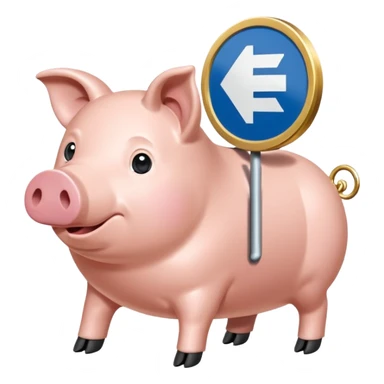 Ein stilisiertes Sparschwein, in das von oben eine Münze fällt. Daneben oder leicht dahinter ein kleines Schild, das Sicherheit symbolisiert. sticker