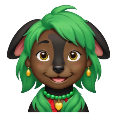 green haired black dog with earring and ha sticker
