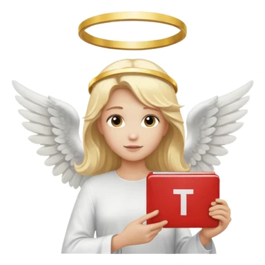 "An angel emoji with blonde hair, a halo, wings, holding a 'COMPARTILHAR' sign in bold letters." sticker