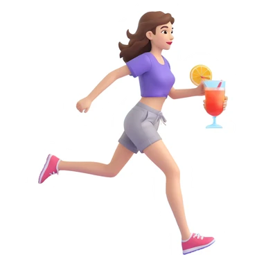 girl in casual summer clothes running along shoreline with cocktail in hand blending love for running and beach holidays sticker