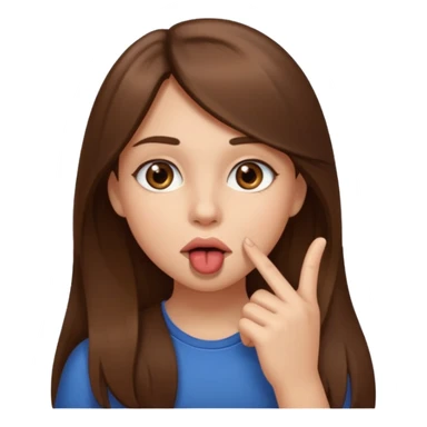Emoji Fille cheveux long et brun yeux brun avec un doigt dans la bouche  sticker