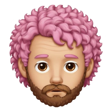 A light-skinned man with short fluffy pink curls and a neatly trimmed brown beard, with a slightly uneasy expression. sticker