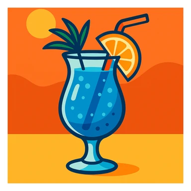 blue curaçao tropical cocktail in a hurricane glass, flat vector illustration sticker