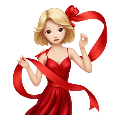 graceful female figure in motion with a ribbon sticker