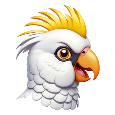 Cinematic Comical Cockatoo Portrait Emoji, Head tilted dramatically with an exaggeratedly shocked expression, featuring a striking, crest-adorned head with wide, comically expressive eyes full of playful disbelief and a vibrant, animated beak, Simplified yet hilariously expressive features, highly detailed, glowing with a slightly sassy tropical glow, high shine, dramatic yet playful, stylized with an air of cheeky avian mischief, soft glowing outline, capturing the essence of a meme-worthy cockatoo that looks ready to squawk its way into viral fame! sticker