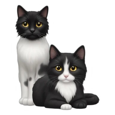 A fully black short haired cat and a black/white long haired cat sticker