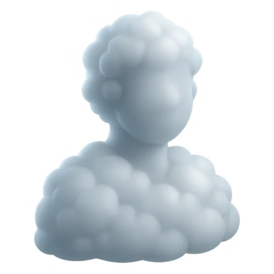person made of white voluminous clouds, shoulder up, front view, matte glass style sticker
