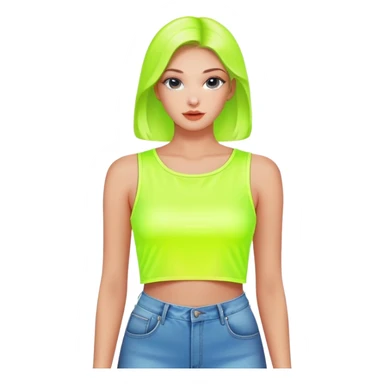 a fluorescent sleeveless loose neck  crop top blouse. sticker
