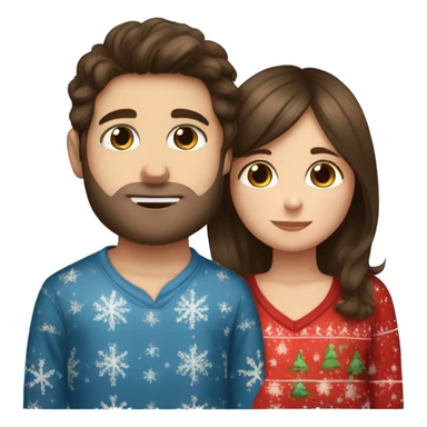 Brown hair girl with blue eyes kiss boy with dark hair and brown eyes the are wearing Christmas pijamas sticker