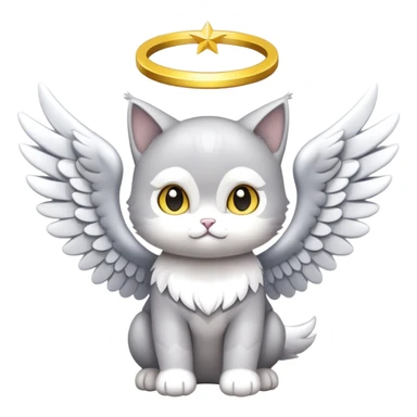 Gato bebé gris con alas de Ángel y aro amarillo sticker