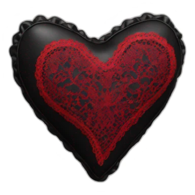 black leather heart shaped cushion with red lace border sticker