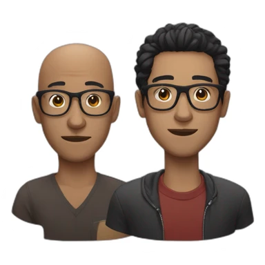 one black haired man one bald man both black glasses singers sticker