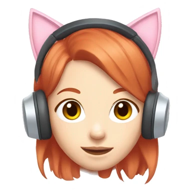 redhead girl with pastel pink gaming headset that has cat ears  sticker