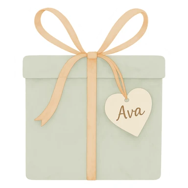 Add the name 'Ava' to the heart-shaped gift tag in the same watercolor art style, with no background. sticker