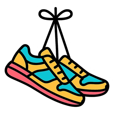modern icon style sneakers hanging by their laces, clean, simple, white background sticker