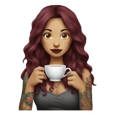 Beautiful tattooed  burgundy long haired woman sipping tea sticker