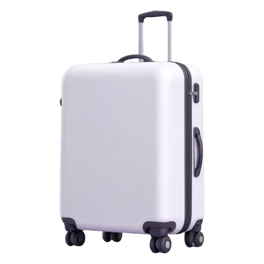 white suitcase on wheels, 3D Emoji style, soft shadows and highlights, pure white color, transparent background, no decoration sticker