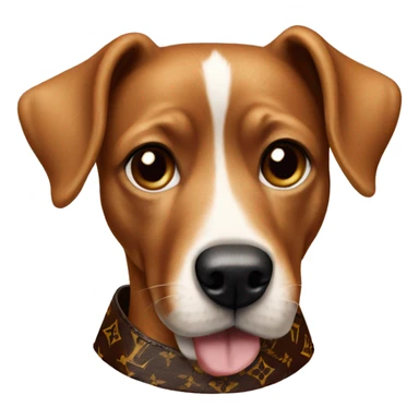 Dog wearing louis vuitton sticker