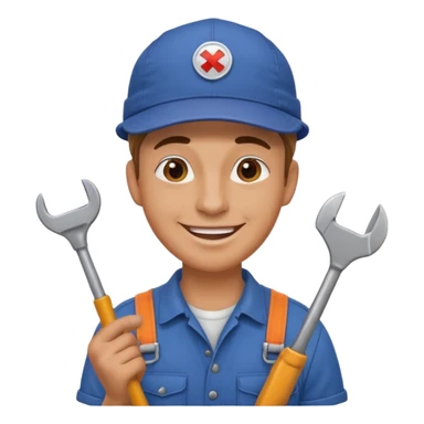 face emoji of a mechanic cheerful with a tool in hand and a patch on the cap sticker
