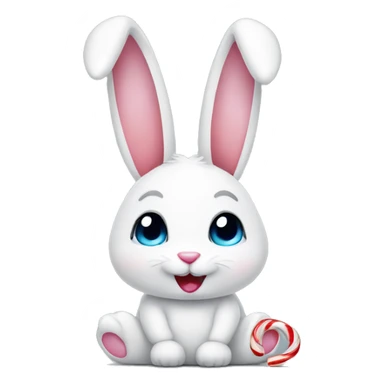 white bunny holding a candy cane sticker