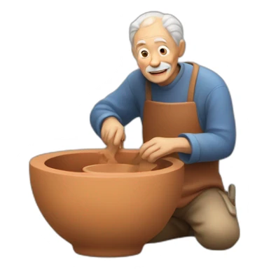 old man makeing a bowl from clay sticker