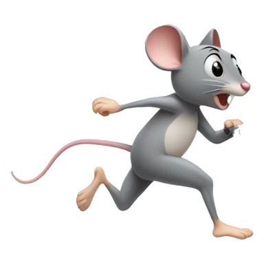 a grey mouse running flatout forward on a treadmil with sweat pouring off of his forehead.  sticker