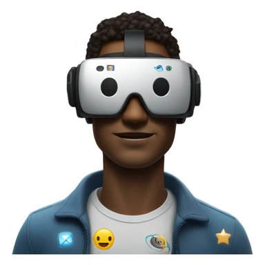 man in VR glasses surrounded by space and social network icons sticker