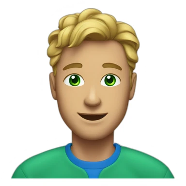 a man, green eyes, blue sweatshirt, green rubies on his head, waves hello sticker