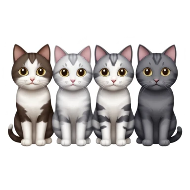 4 different coloured short haired cats including; a dark brown and white cat, and a dark grey and white  sticker