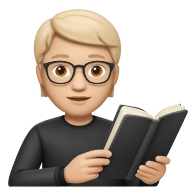 Apple Memoji-style 3D emoji of a playwright with a script in hand, smooth gradients, rounded shapes, no background.
 sticker