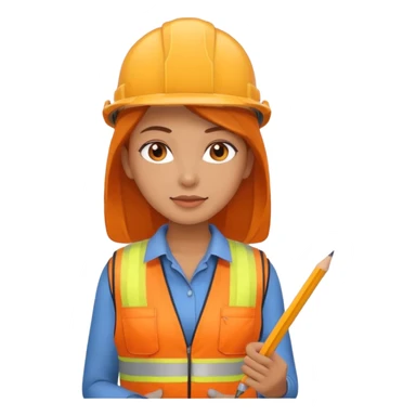 worker woman wearing orange west holding a pencil sticker