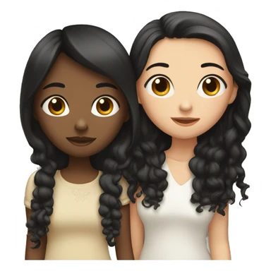 Two girls kissing. One is white with long black straight hair. One is white with short brown curly hair.  sticker