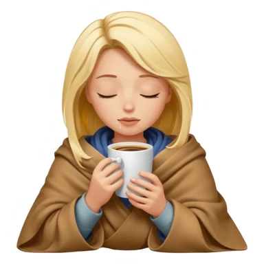Blonde girl inside a blanket sipping coffee eyes closed sticker