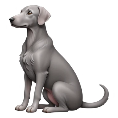 cinematic-[weimeraner-realistic-full-body-sitting-emoji,-tail-resting-loosely-beside-its-paws,-head-tilted-dramatically, -sleek-[grey]-fur,-simplified-yet-realistic-focused-features,-highly-detailed,-glowing-with-an-almost-sarcastic-glow sticker