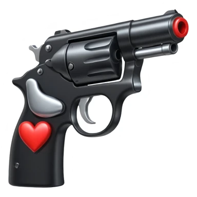 Black hand gun shooting a heart bullets out of the tip  sticker