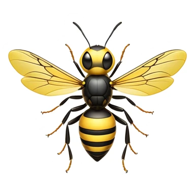 Cinematic Noble Wasp Portrait Emoji, Poised and formidable, with a sleek, slender body in bold yellow and black hues, angular, translucent wings and sharp, focused eyes exuding determined intensity, Simplified yet strikingly defined features, highly detailed, glowing with a cool, assertive radiance, high shine, intelligent and vigilant, stylized with an air of natural precision, focused and alert, soft glowing outline, capturing the essence of a watchful wasp that appears ready to buzz out of the screen with commanding presence! sticker