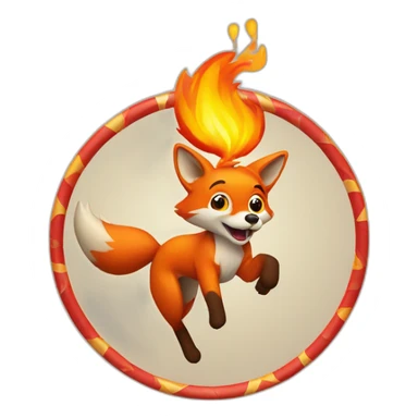 a circus fox jumping a flame ring  sticker