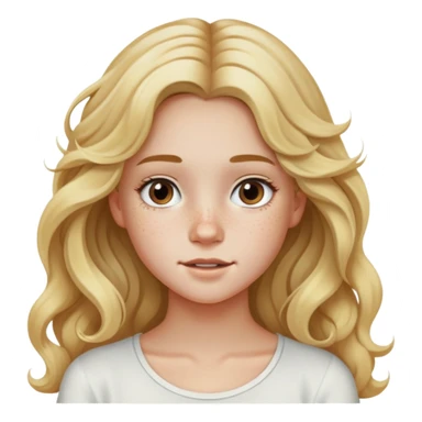 teenage girl with long wavy blonde hair, freckles, white top sticker