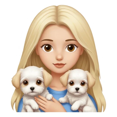 Blond long hair brown eyes girl with maltese puppy sticker