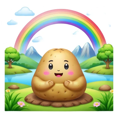 rainbow kawaii meditating potato landscape sticker