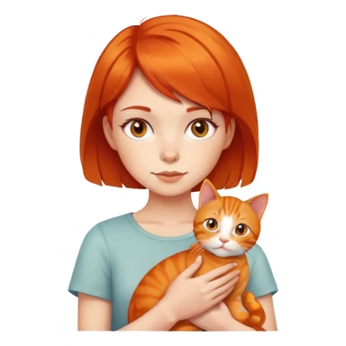 Red short hair girl holding orange cat sticker